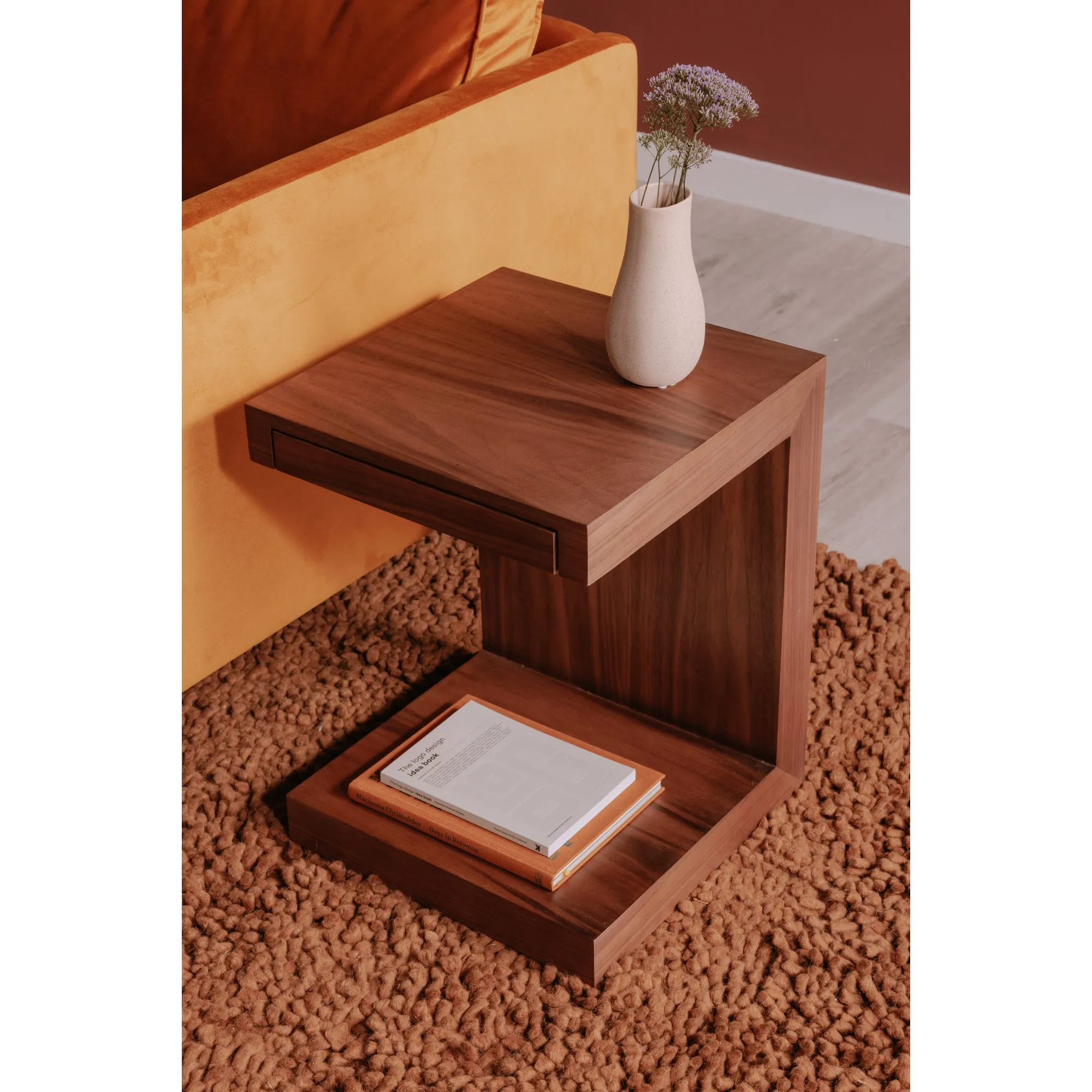Modern Solid Wood Side Table with Hidden Drawer