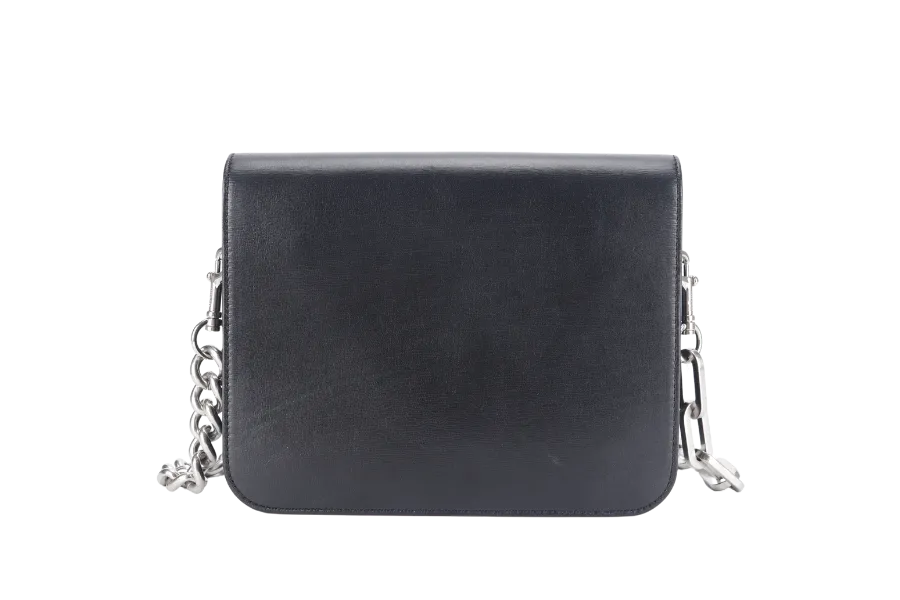 MULBERRY CLIFTON SHOULDER BAG BLACK CROSSBOARDED CALFSKIN BRUSHED SILVER HARDWARE WITH CHAIN STRAP AND DUST COVER