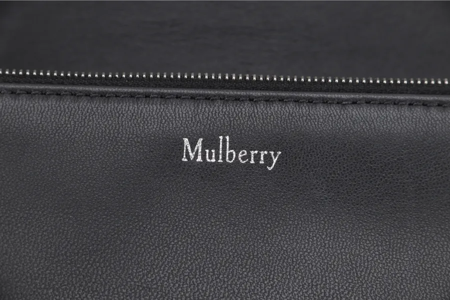 MULBERRY CLIFTON SHOULDER BAG BLACK CROSSBOARDED CALFSKIN BRUSHED SILVER HARDWARE WITH CHAIN STRAP AND DUST COVER