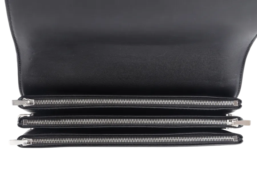 MULBERRY CLIFTON SHOULDER BAG BLACK CROSSBOARDED CALFSKIN BRUSHED SILVER HARDWARE WITH CHAIN STRAP AND DUST COVER