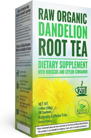 New Kiss Me Organics Dandelion Root Tea 1 Pack (20 Bags) of Organic Dandelion Root Digestive Detox Tea Vitamin Rich Teabags to Cleanse and Help Boost Immunity﻿ BB Sep/23