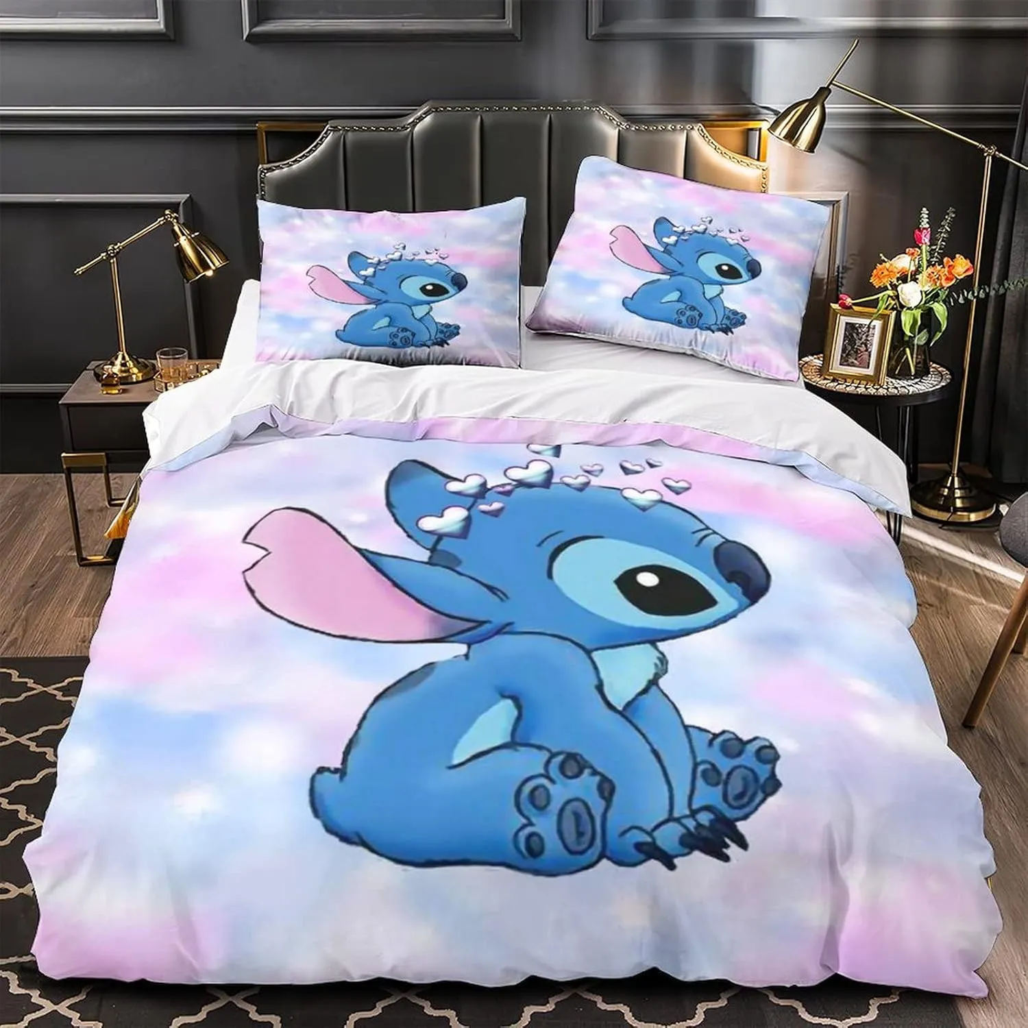 New weisha 3 Pieces Duvet Cover Set 3D Stitch Lilo & Stitch Printed Bedding Duvet Cover with Zipper Closure for Children Teenagers Adults, Ultra Soft Size TWIN