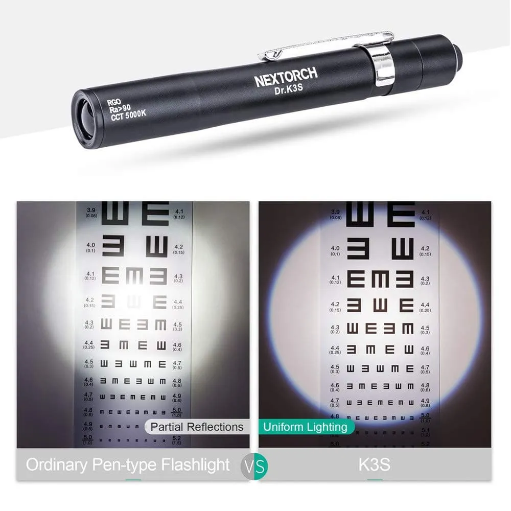 Nextorch Dr.K3S Medical LED Pen Light, Penlight with Pupil Gauge for Doctors and Nurses, Portable Diagnostic Pen Torch Light with Pocket Clip, AAA Battery Included