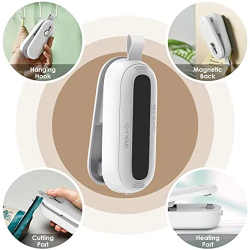 ODSD Mini Bag Sealer, 2 IN 1 Heat Sealer & Cutter Battery Powered, Portable Handheld Bag Resealer Vacuum Sealer Saver Machine Kitchen Gadget for Chip Bags Food Storage (Battery Included)