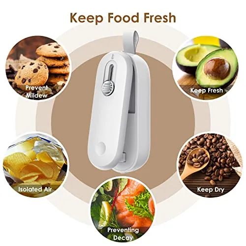 ODSD Mini Bag Sealer, 2 IN 1 Heat Sealer & Cutter Battery Powered, Portable Handheld Bag Resealer Vacuum Sealer Saver Machine Kitchen Gadget for Chip Bags Food Storage (Battery Included)