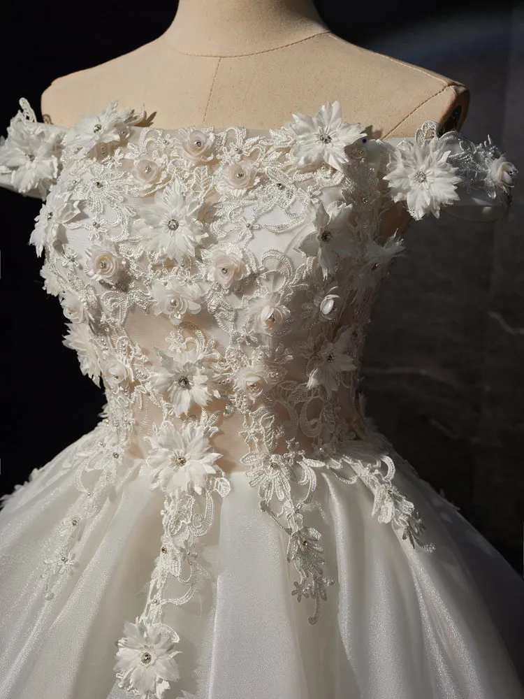 Off-the-shoulder Princess Ivory Homecoming Dresses with 3D Flower Appliques