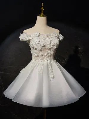 Off-the-shoulder Princess Ivory Homecoming Dresses with 3D Flower Appliques