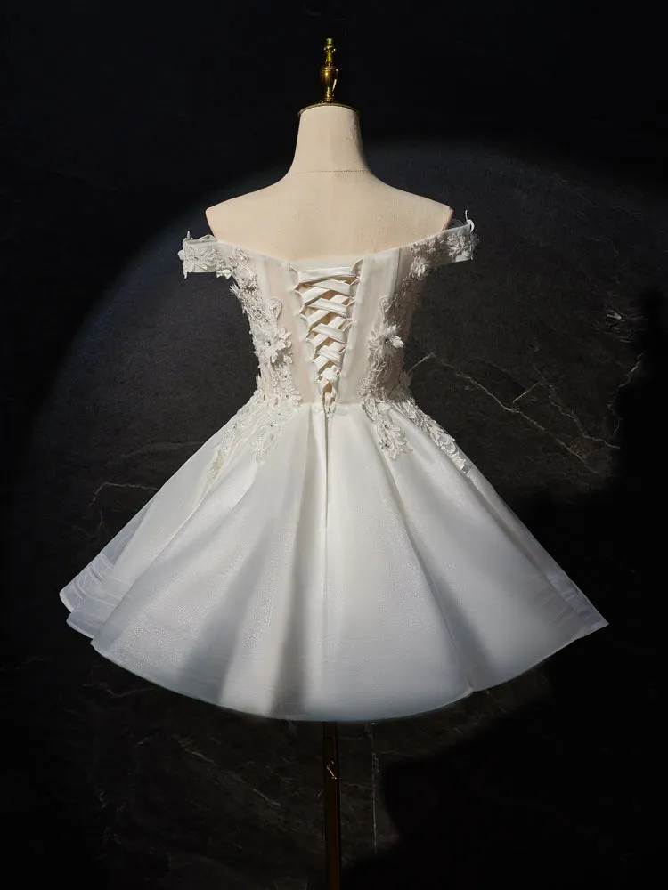 Off-the-shoulder Princess Ivory Homecoming Dresses with 3D Flower Appliques