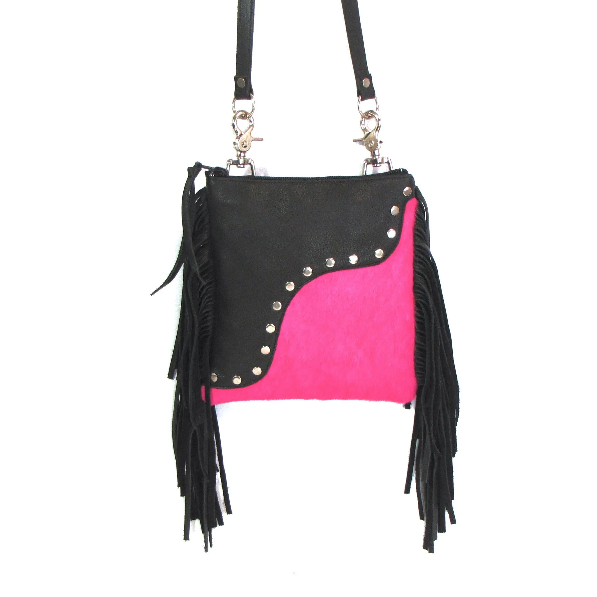 PBF74  Fringed Studded Calf Hair Hip Bag w/ Strap