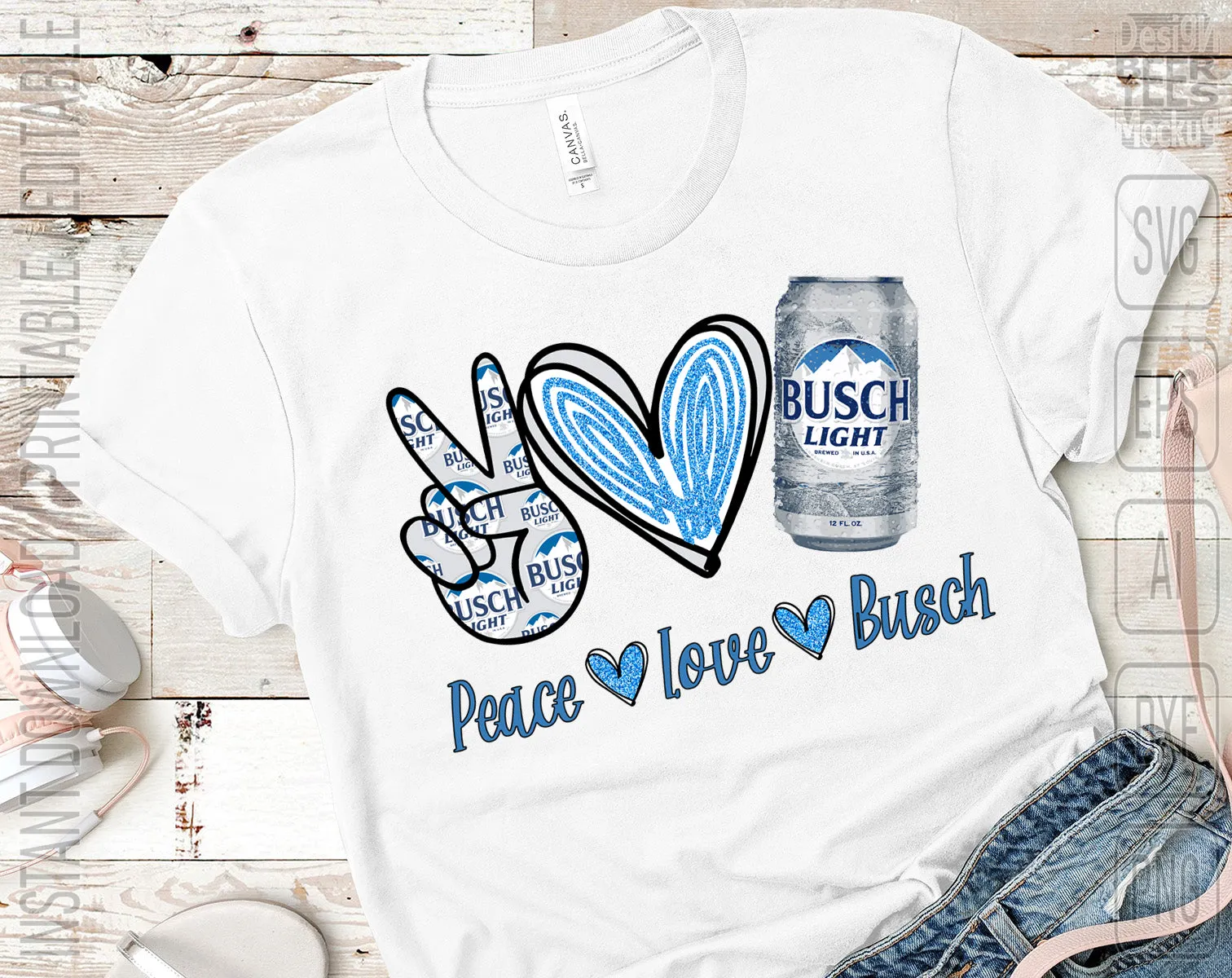 Peace Love Busch Light Beer Can SVG PNG EPS Cut Files Vector Editable Printable