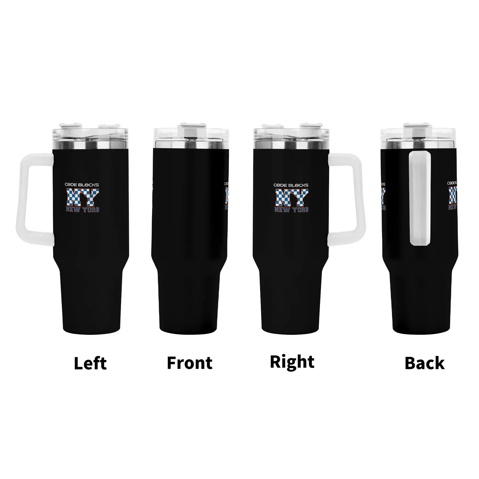 Personalized 40oz Stainless Steel Tumbler Gift With White Handle and Straw