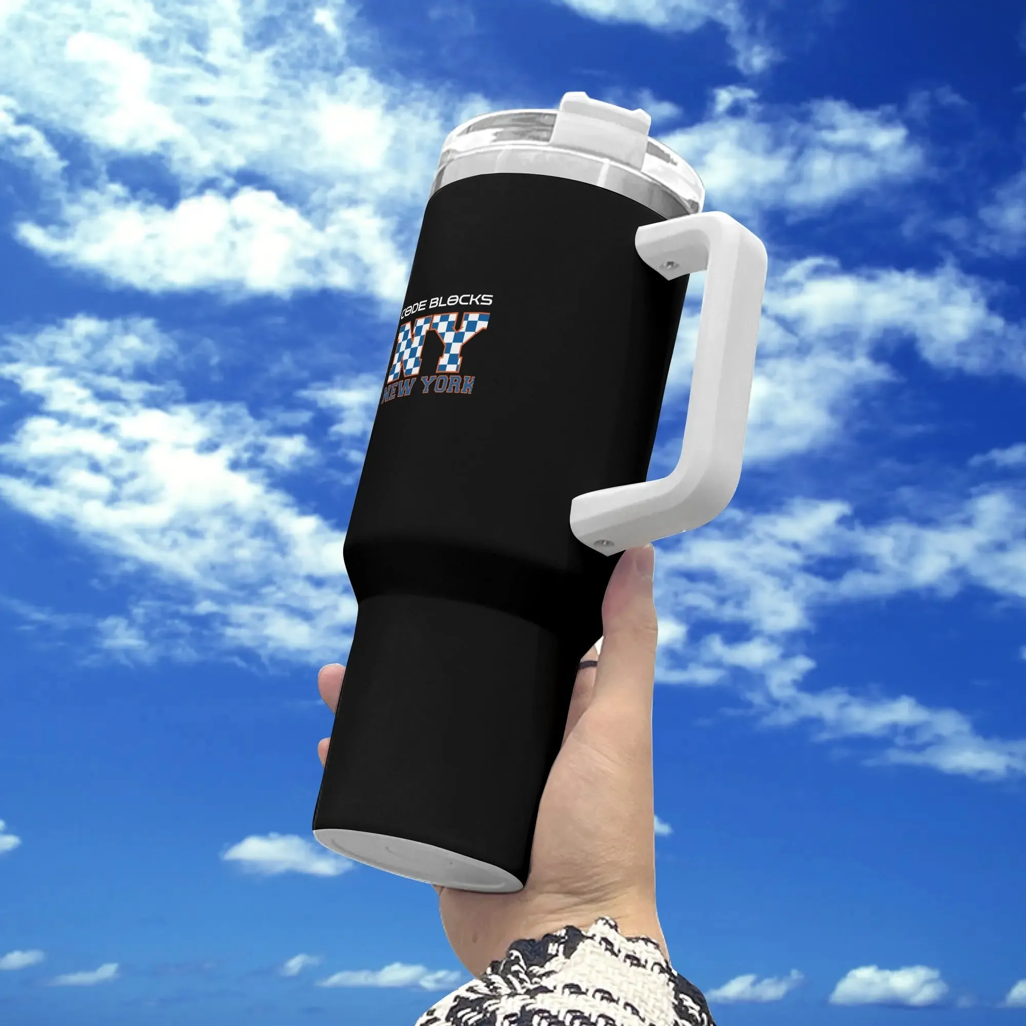 Personalized 40oz Stainless Steel Tumbler Gift With White Handle and Straw