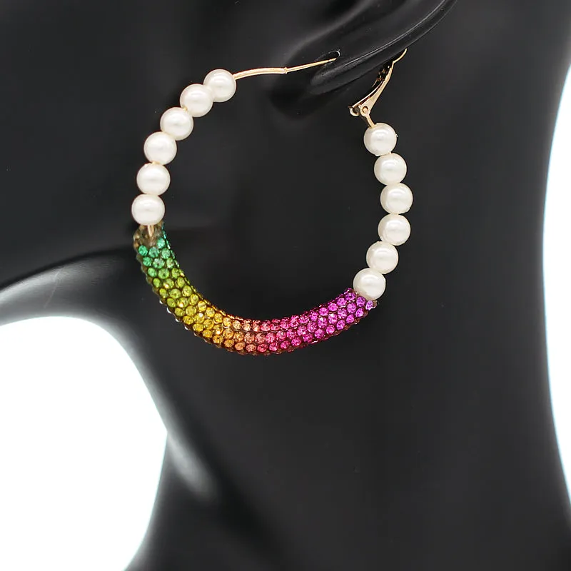 Pink Yellow Multicolor Pearl Mini Hoop Earrings