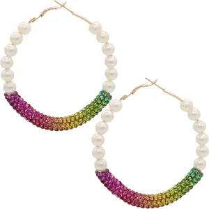 Pink Yellow Multicolor Pearl Mini Hoop Earrings