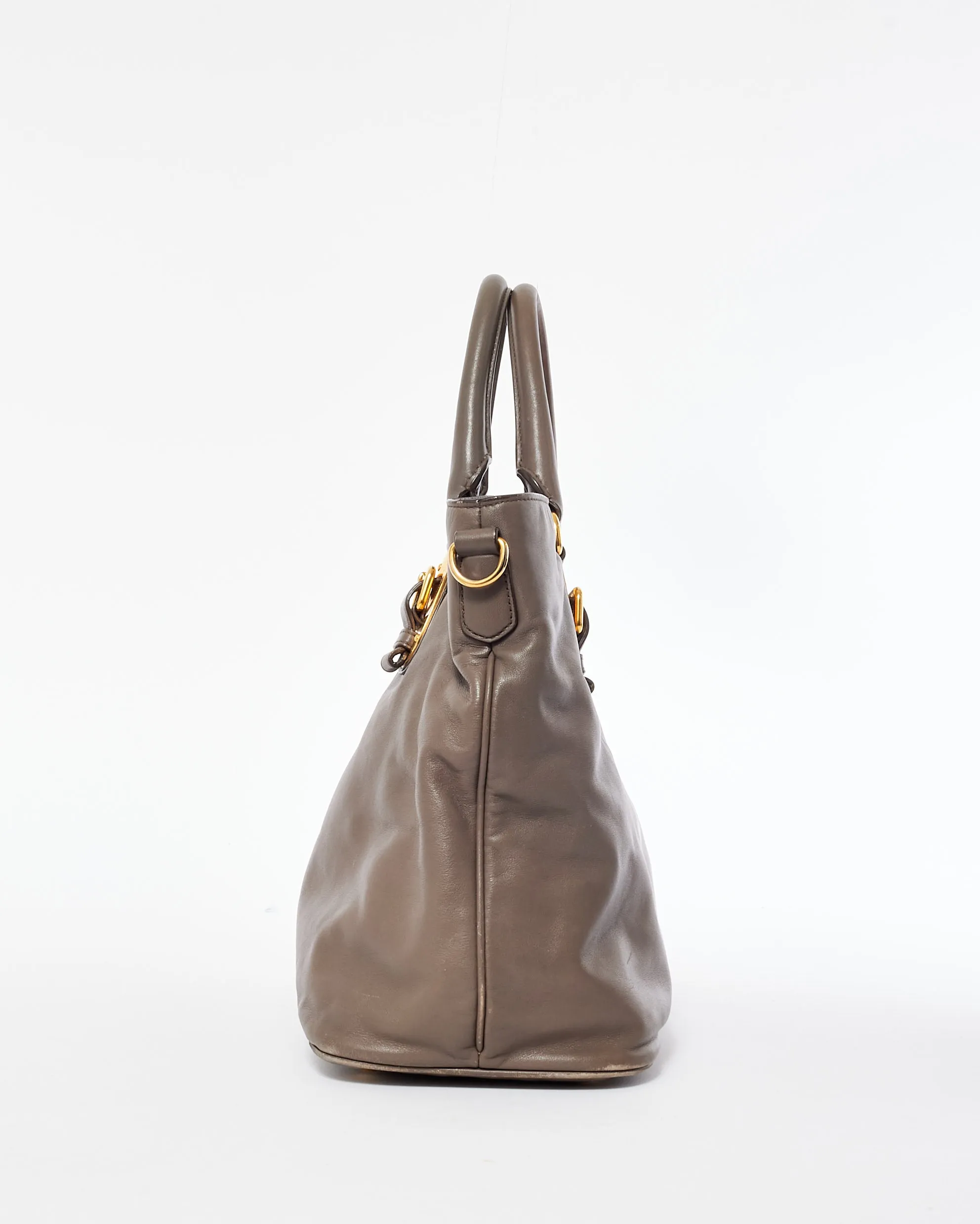 Prada Dark Grey Soft Calf Leather Tote Bag
