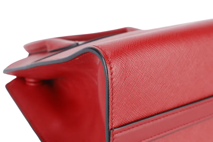PRADA IBA116 RED ROSSO SAFFIANO x SMOOTH LEATHER BAG WITH STRAPS, CARD AND DUST COVER