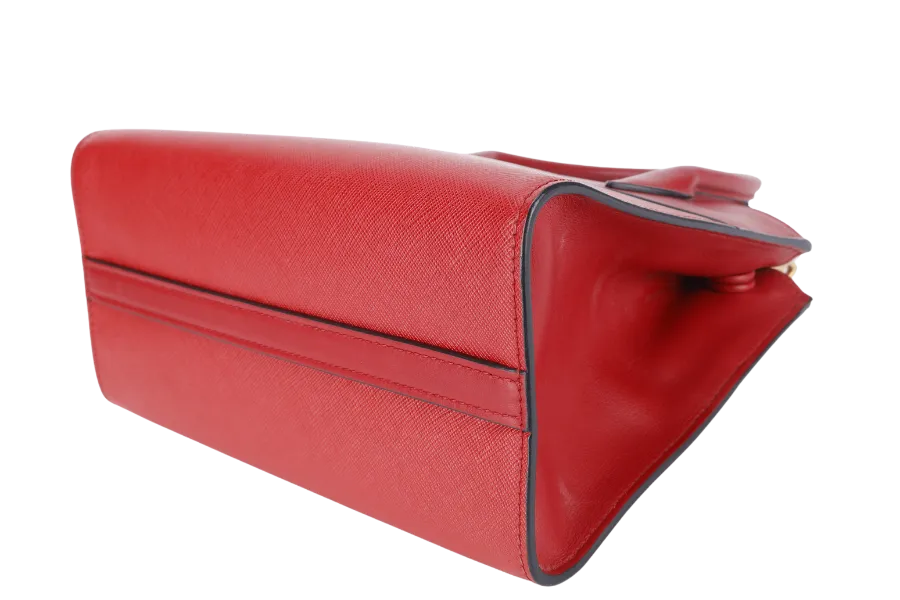 PRADA IBA116 RED ROSSO SAFFIANO x SMOOTH LEATHER BAG WITH STRAPS, CARD AND DUST COVER