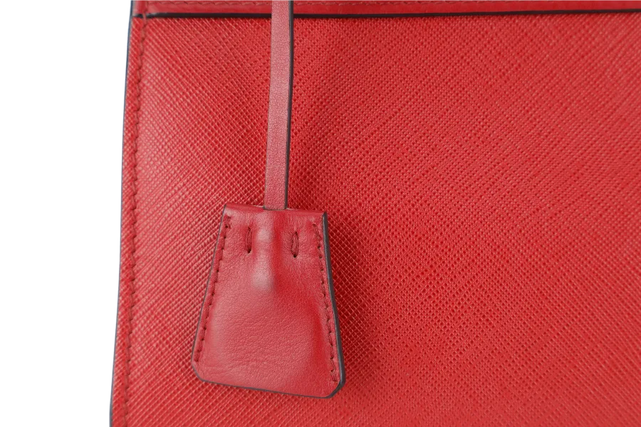 PRADA IBA116 RED ROSSO SAFFIANO x SMOOTH LEATHER BAG WITH STRAPS, CARD AND DUST COVER