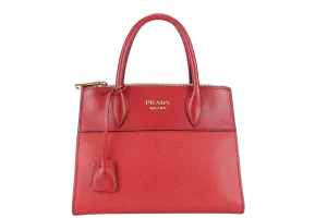 PRADA IBA116 RED ROSSO SAFFIANO x SMOOTH LEATHER BAG WITH STRAPS, CARD AND DUST COVER