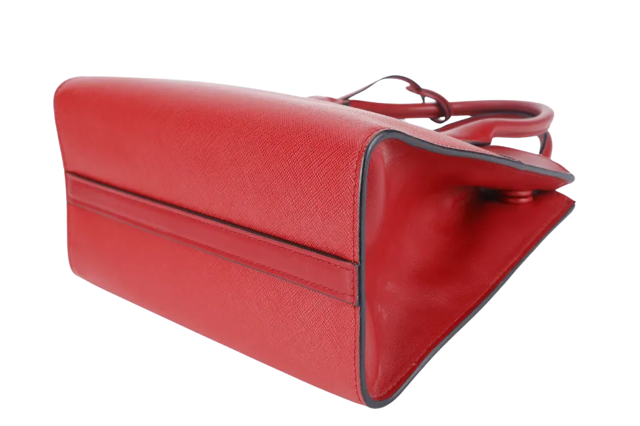 PRADA IBA116 RED ROSSO SAFFIANO x SMOOTH LEATHER BAG WITH STRAPS, CARD AND DUST COVER