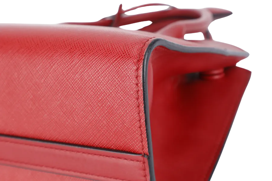 PRADA IBA116 RED ROSSO SAFFIANO x SMOOTH LEATHER BAG WITH STRAPS, CARD AND DUST COVER