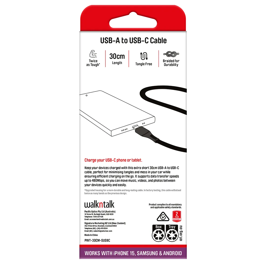 Premium 30cm Braided USBC Charge & Sync Cable