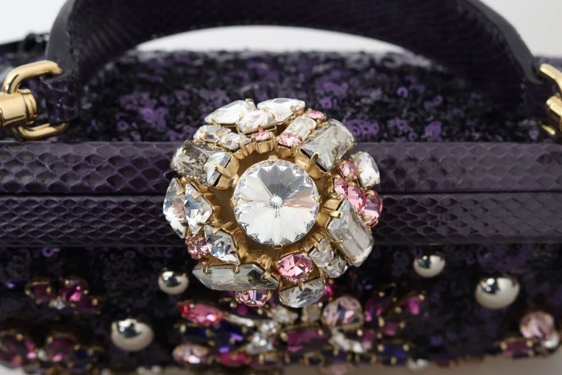 Purple VANDA Crystal Sequined Clutch Bag