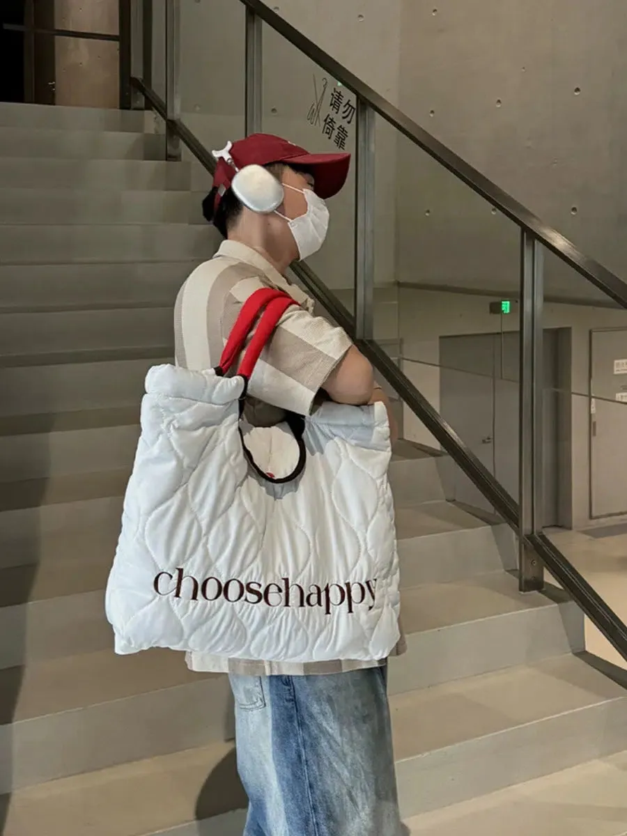 Quilted Slogan Tote Bag