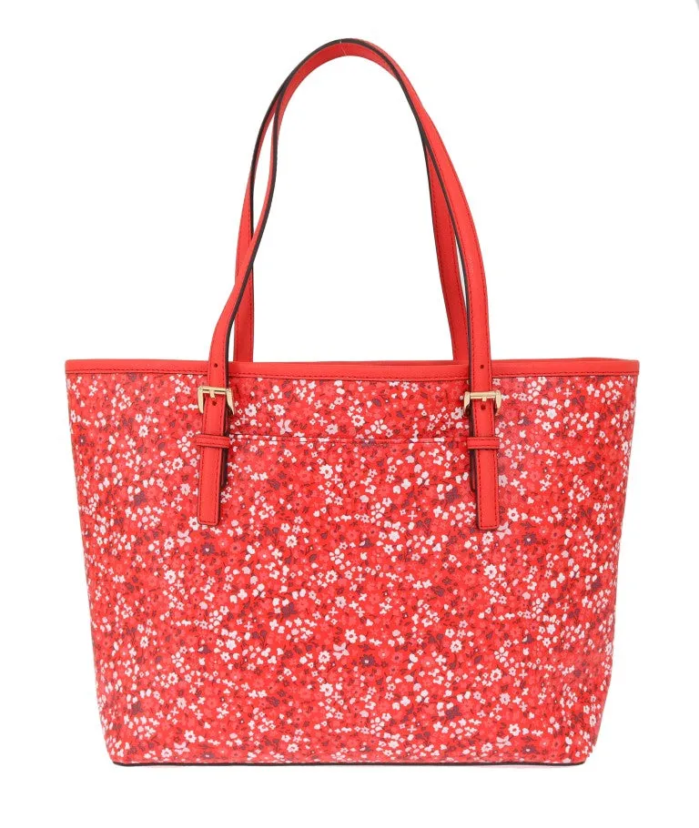 Red JET SET TRAVEL Leather Tote Bag Carryall