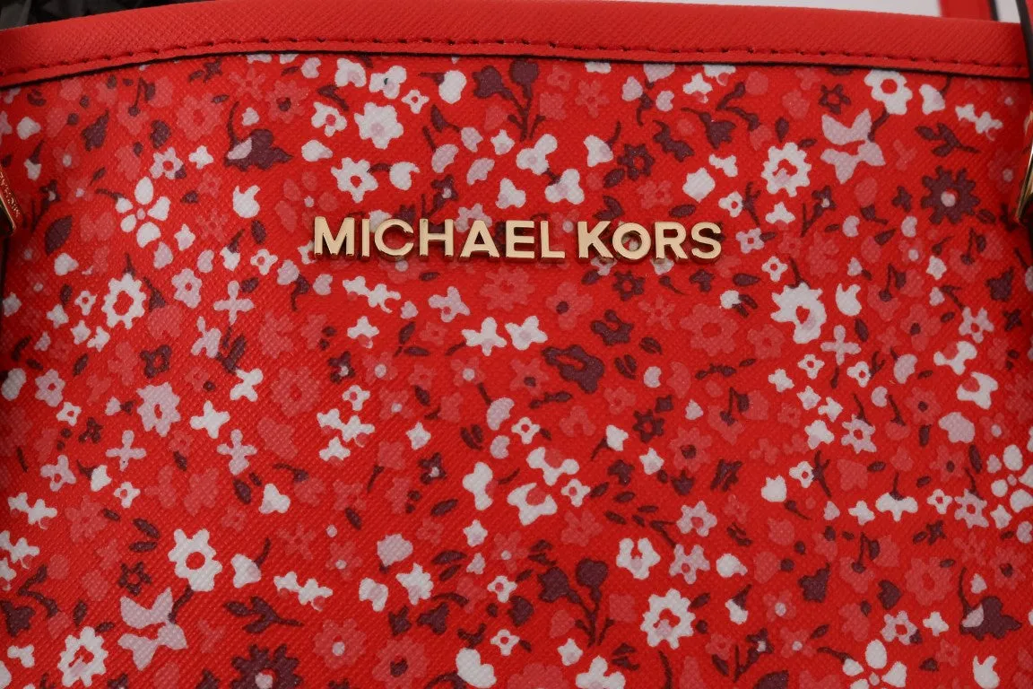 Red JET SET TRAVEL Leather Tote Bag Carryall