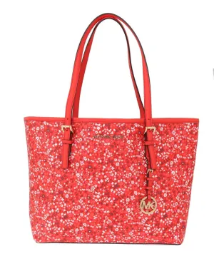 Red JET SET TRAVEL Leather Tote Bag Carryall