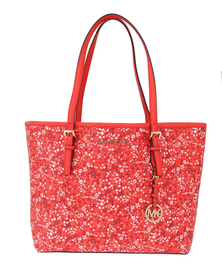 Red JET SET TRAVEL Leather Tote Bag Carryall