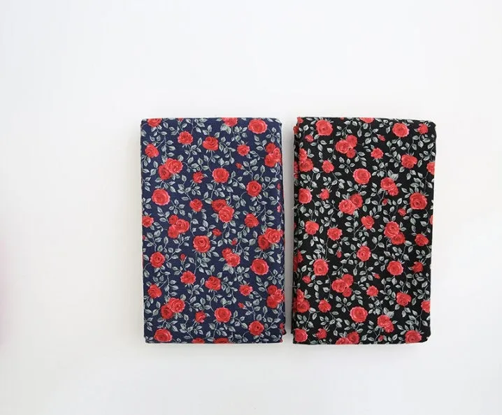 Rose Floral Oxford Cotton Fabric - Navy or Black - Home Decor Fabric By the Yard / 53391-1