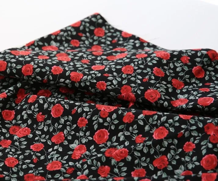 Rose Floral Oxford Cotton Fabric - Navy or Black - Home Decor Fabric By the Yard / 53391-1