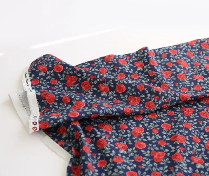 Rose Floral Oxford Cotton Fabric - Navy or Black - Home Decor Fabric By the Yard / 53391-1