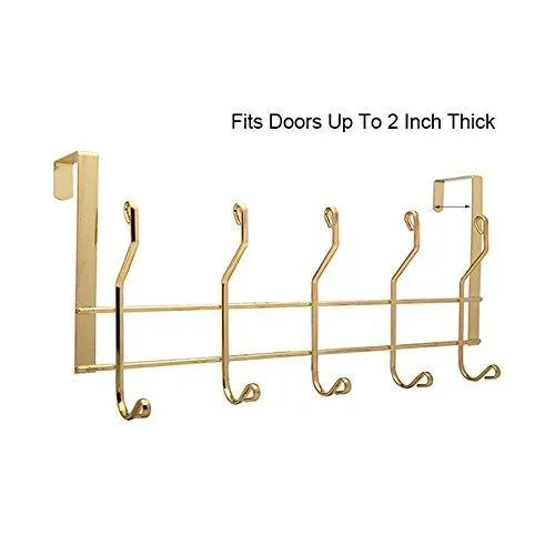 Ruiling 2 Pack Gold Over the Door Hooks, 10 Hanger Rack Organizer - for Home Office, Hanger Coats, Hats, Towels, More Use