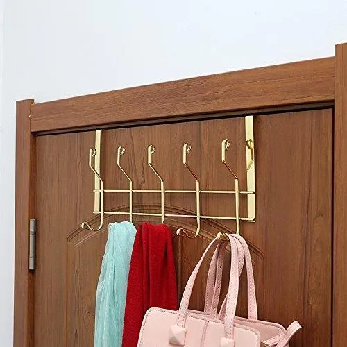Ruiling 2 Pack Gold Over the Door Hooks, 10 Hanger Rack Organizer - for Home Office, Hanger Coats, Hats, Towels, More Use