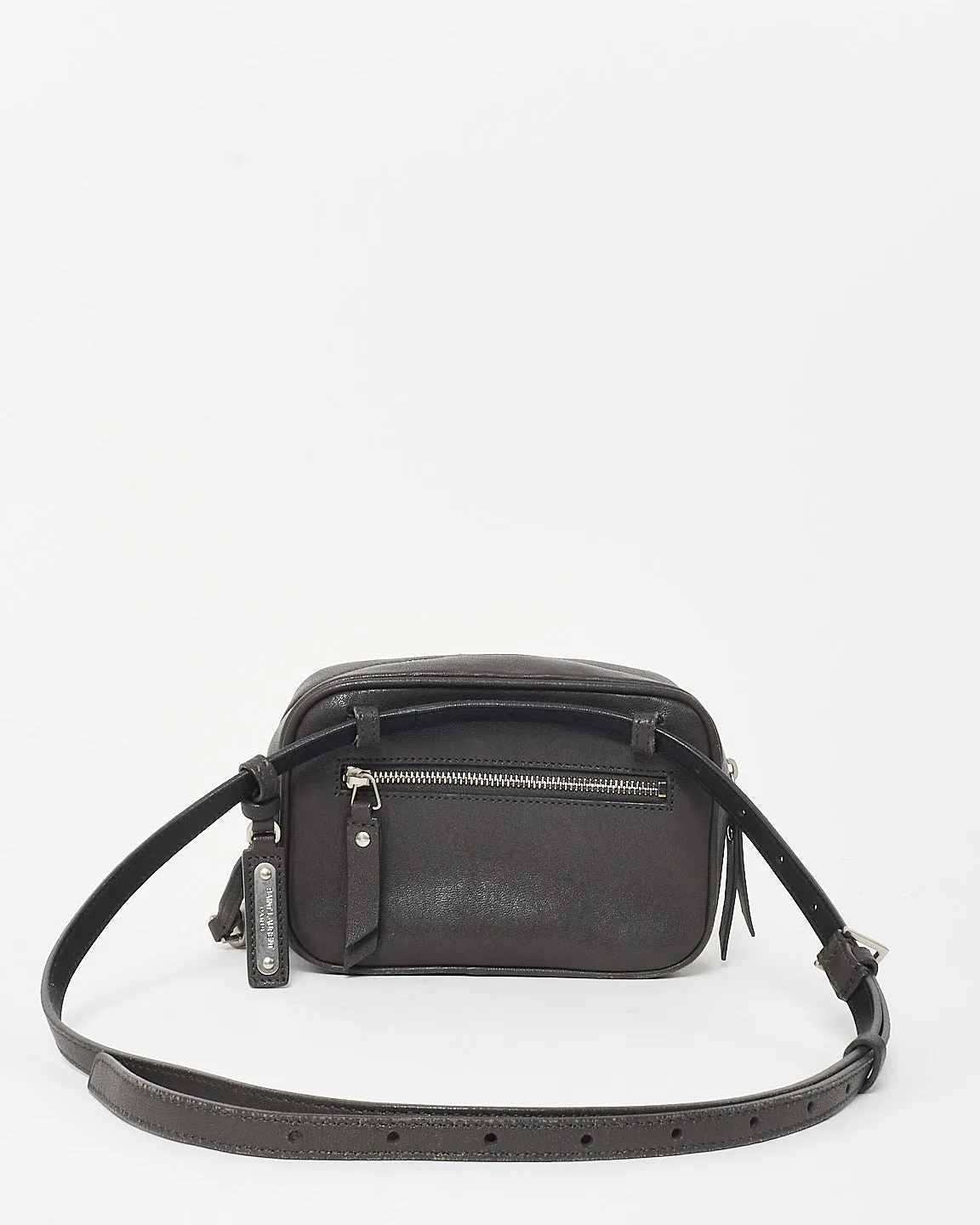 Saint Laurent Charcoal Grey Leather Embossed Logo Belt Bag