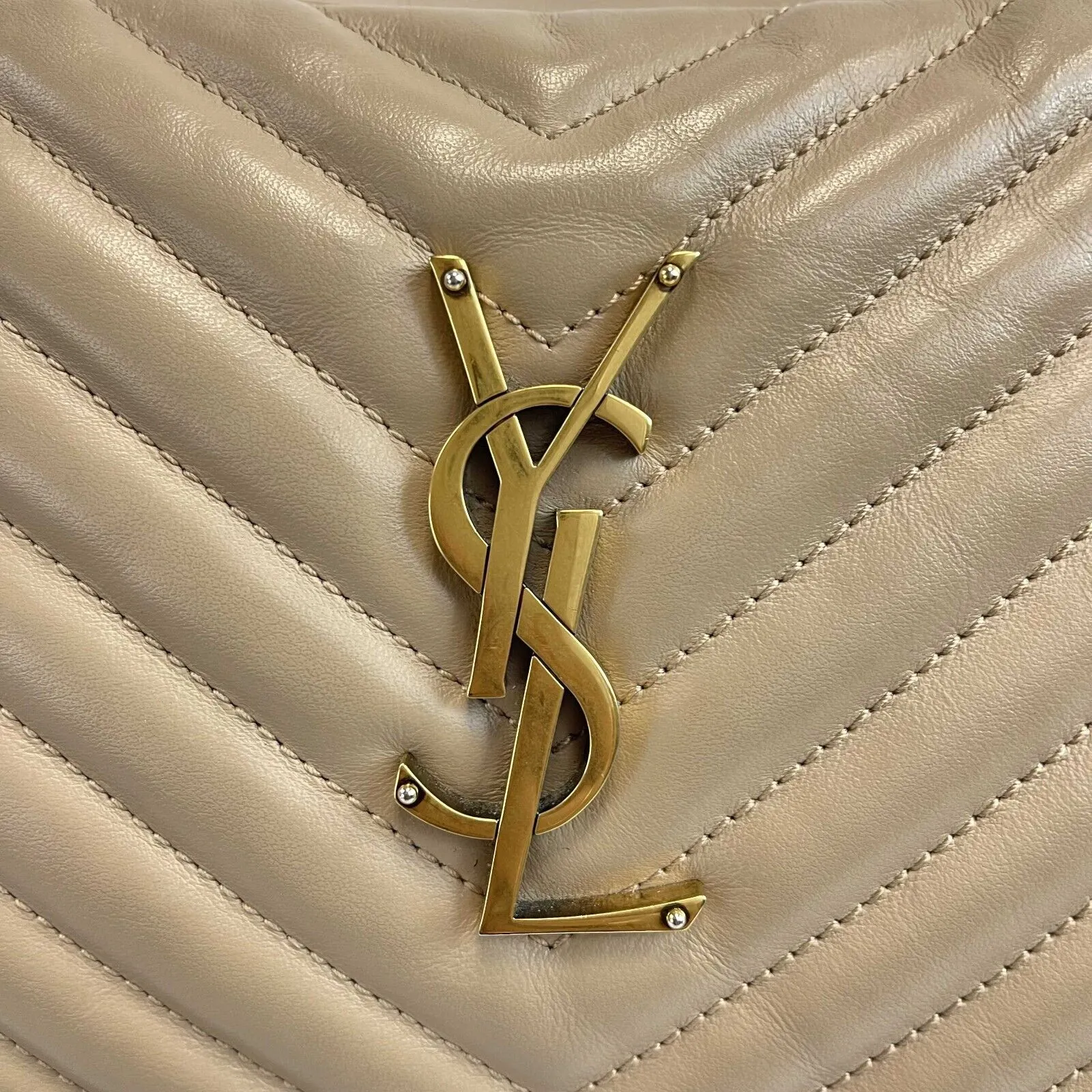Saint Laurent - YSL Dark Beige Chevron Leather Small Camera Bag w/ Tassel Crossbody