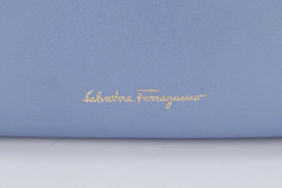 SALVATORE FERRAGAMO MELINDA TOTE BAG SMALL LIGHT BLUE LEATHER GOLD HARDWARE WITH DUST COVER