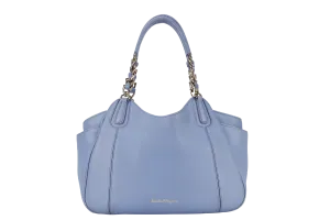 SALVATORE FERRAGAMO MELINDA TOTE BAG SMALL LIGHT BLUE LEATHER GOLD HARDWARE WITH DUST COVER