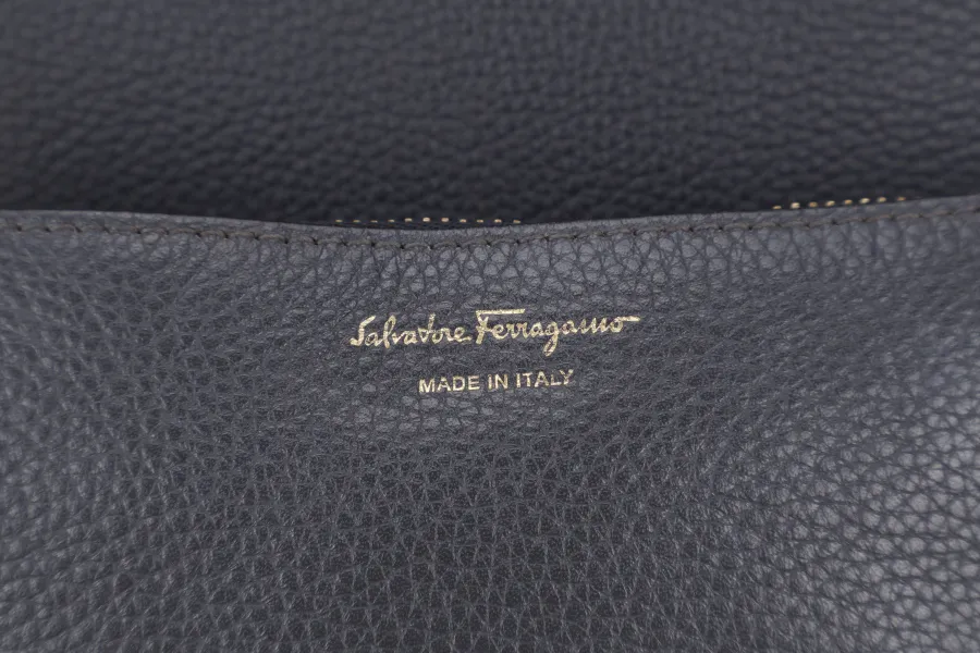 SALVATORE FERRAGAMO STUDIO TOTE BAG GRAY LEATHER GOLD HARDWARE NO DUST COVER
