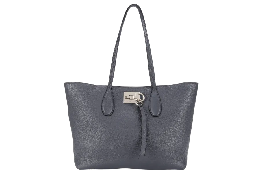 SALVATORE FERRAGAMO STUDIO TOTE BAG GRAY LEATHER GOLD HARDWARE NO DUST COVER