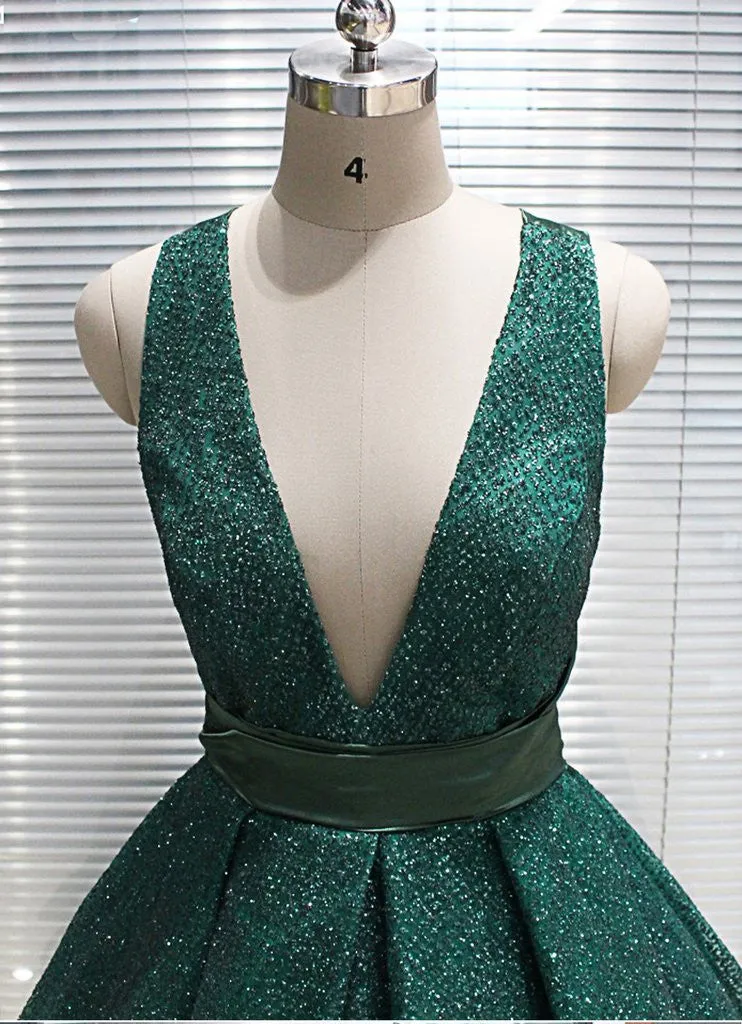 Shinny Green Sequined Ball Gown Cheap Prom Dress, Quinceanera Dress OKH73
