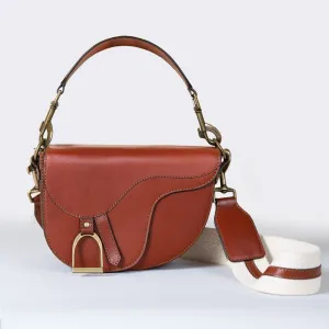 Signature Saddle Bag Cognac Italian Leather & Brass Crossbody Bag