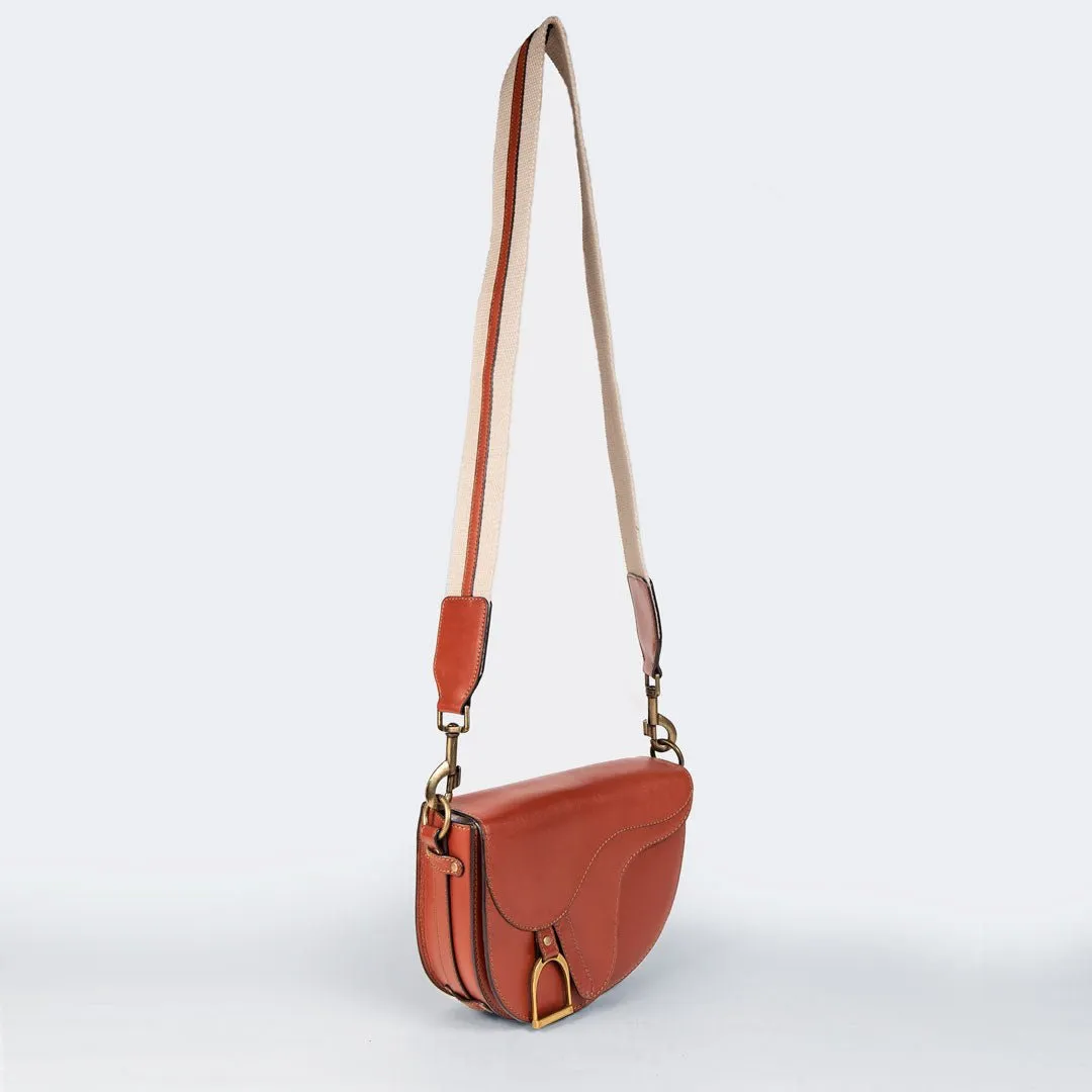Signature Saddle Bag Cognac Italian Leather & Brass Crossbody Bag