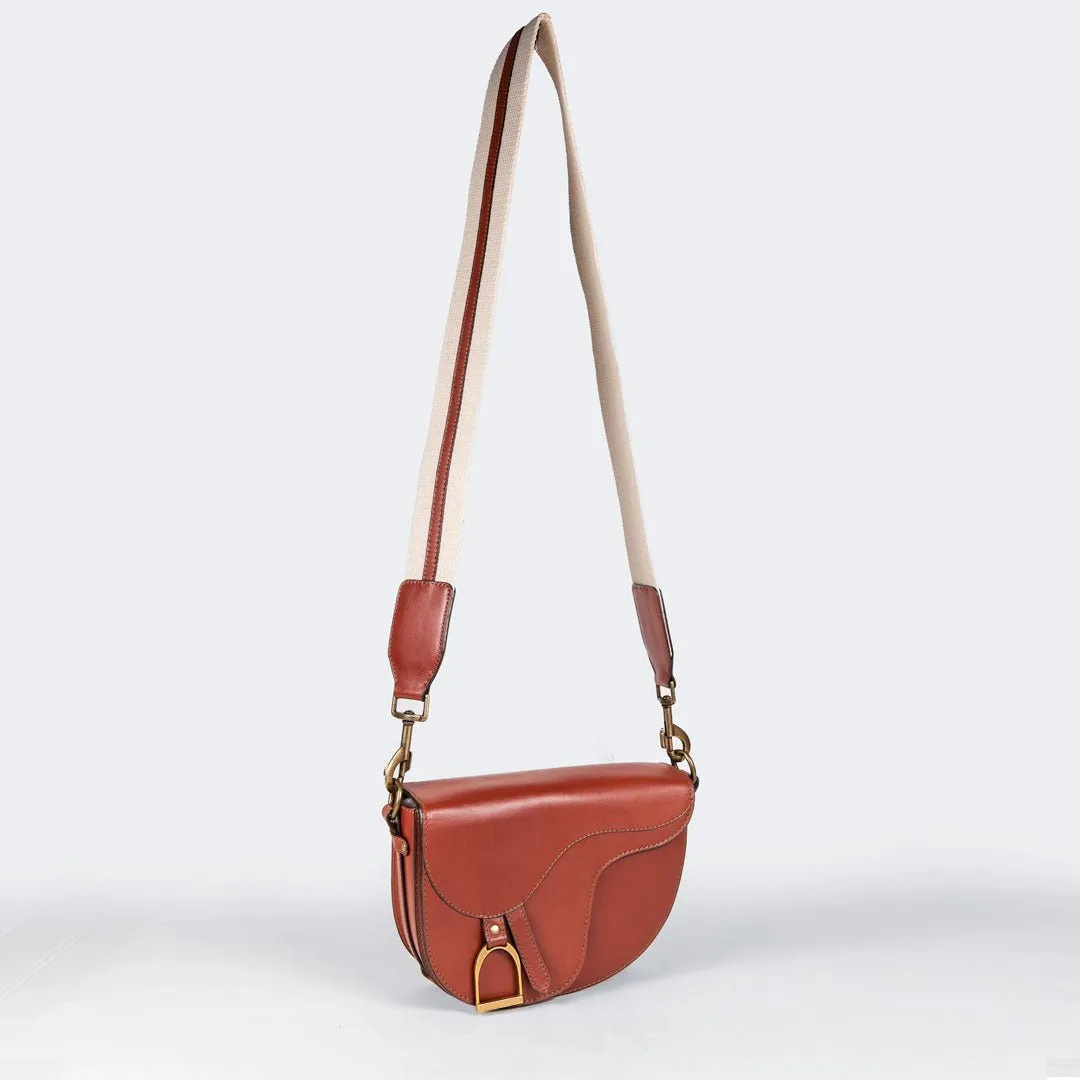 Signature Saddle Bag Cognac Italian Leather & Brass Crossbody Bag