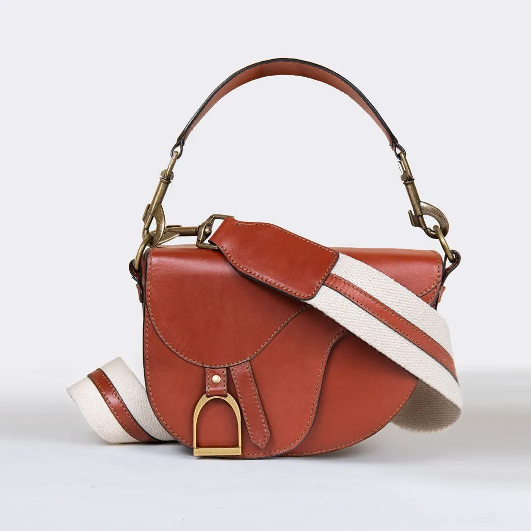 Signature Saddle Bag Cognac Italian Leather & Brass Crossbody Bag