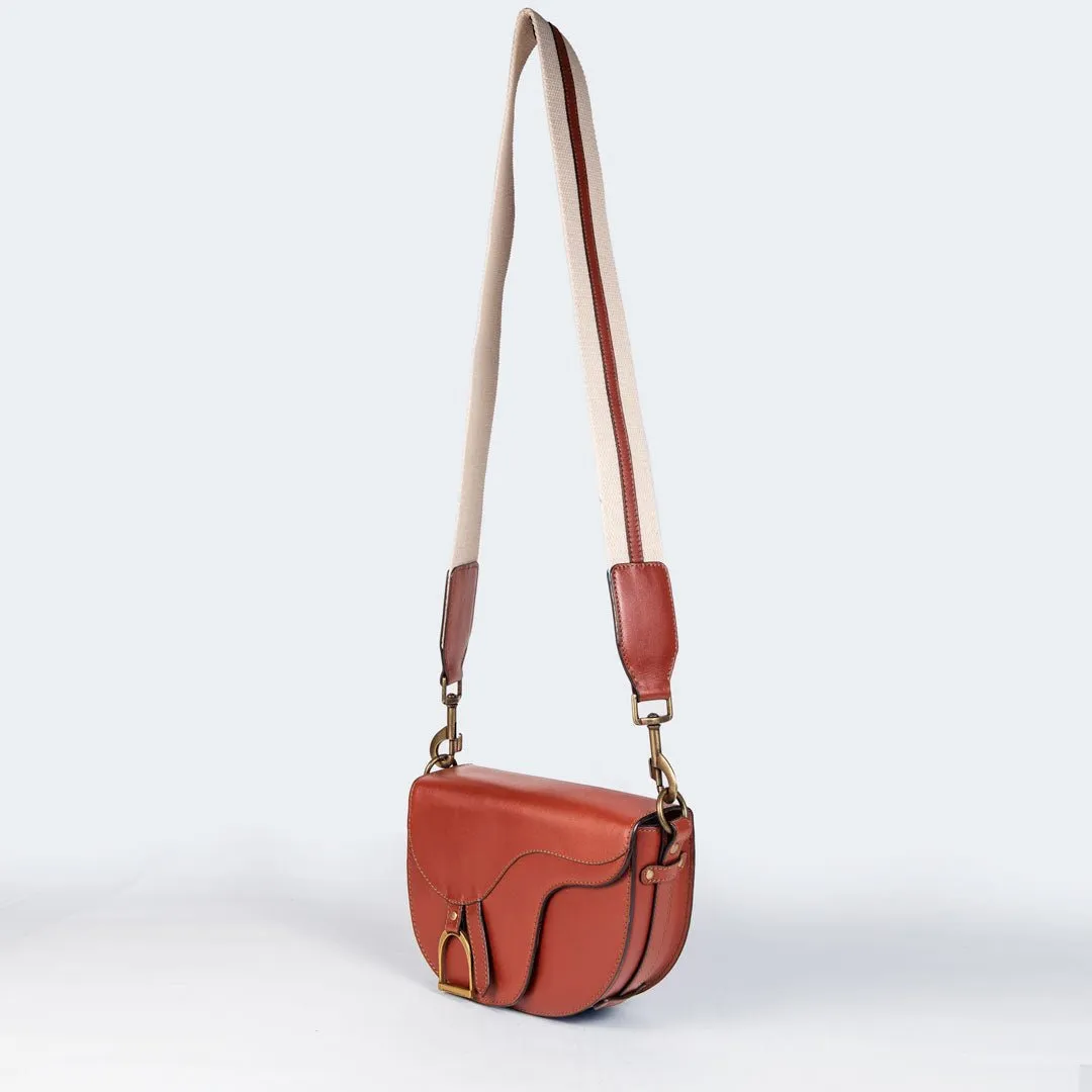 Signature Saddle Bag Cognac Italian Leather & Brass Crossbody Bag