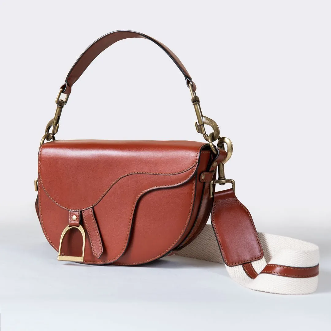 Signature Saddle Bag Cognac Italian Leather & Brass Crossbody Bag